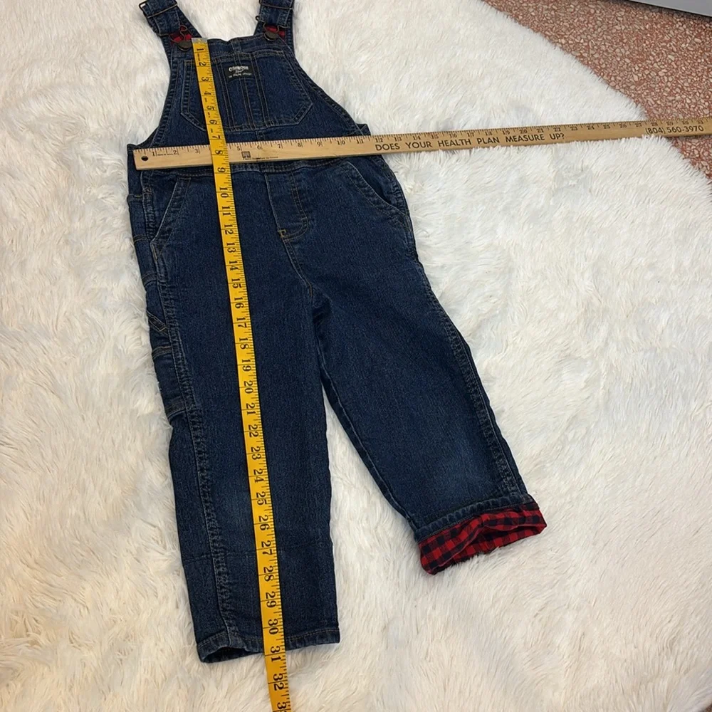 OshKosh B'gosh Toddler Denim Overall Red Plaid Lined at hem 5T